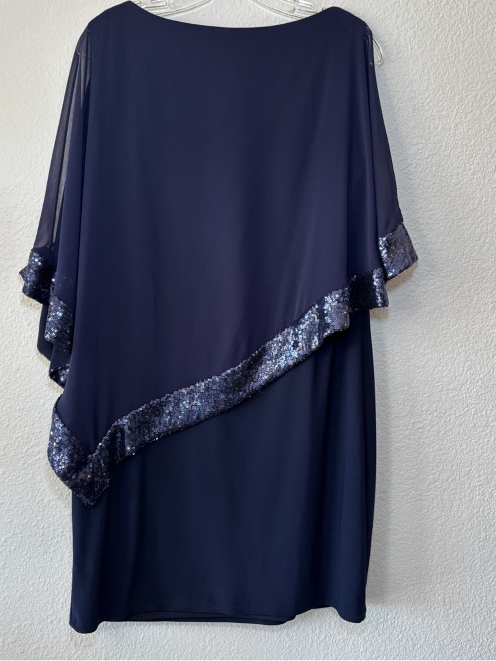 Xscape Chiffon Sequins Capelet Shift Dress Size 10 Navy Formal Party Wedding - Picture 3 of 12